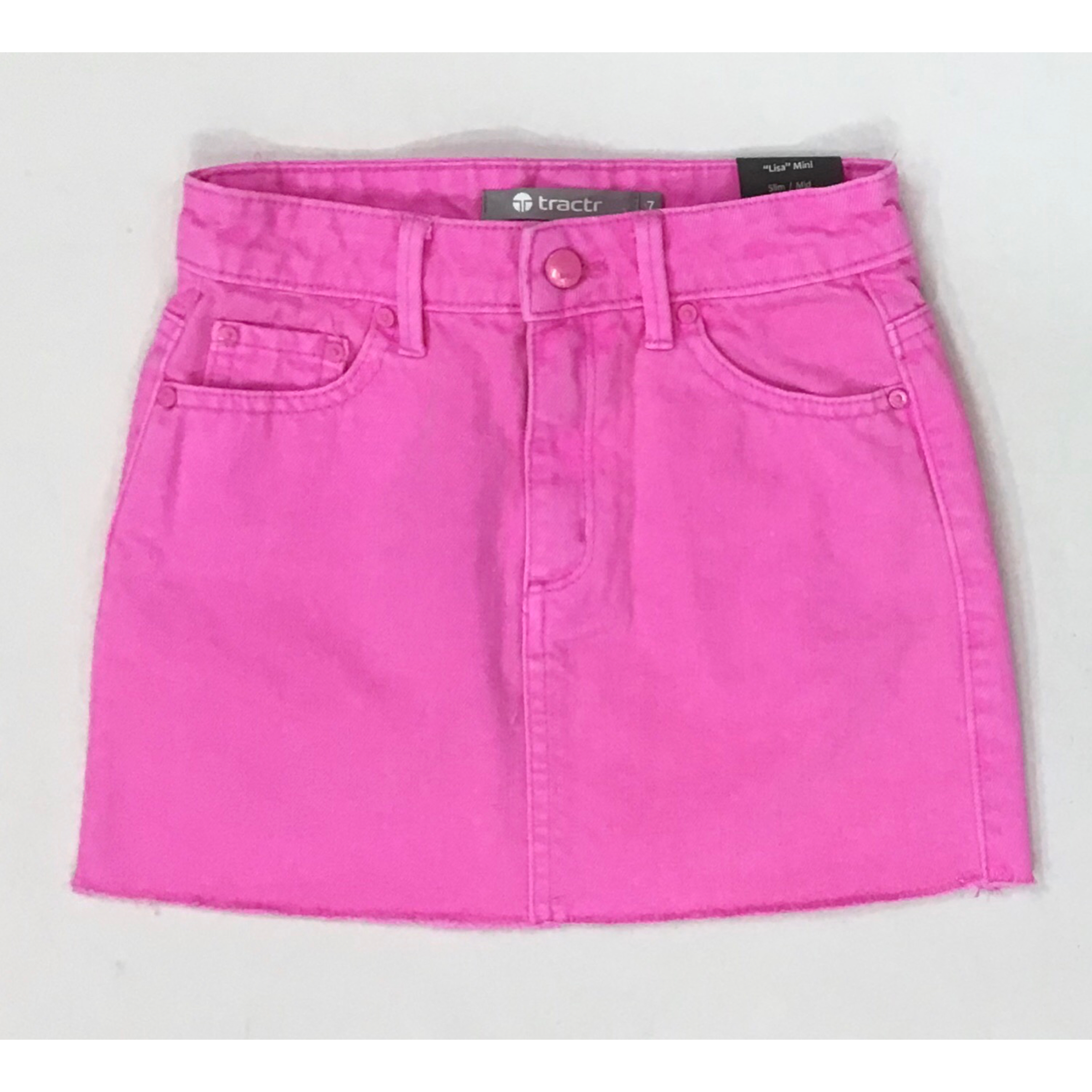 neon pink denim skirt